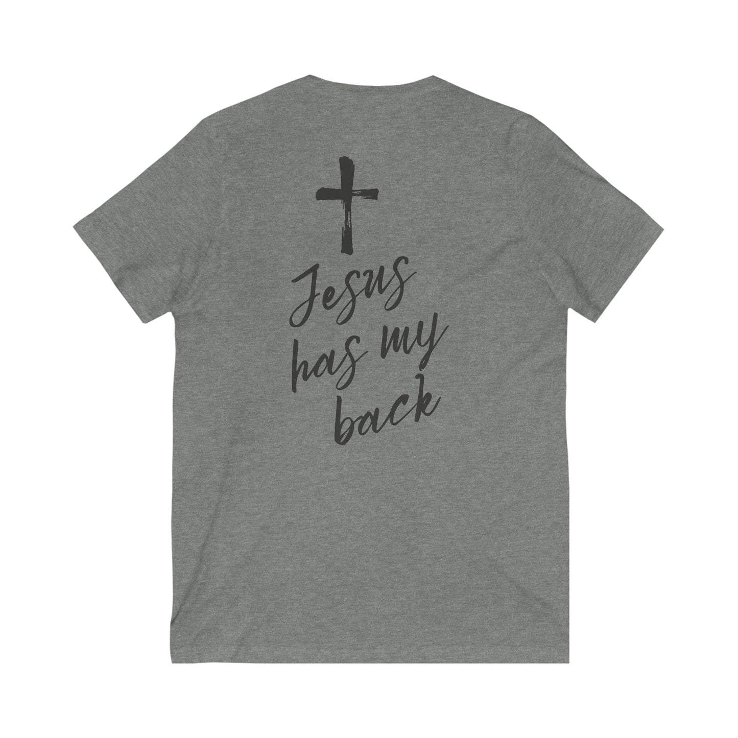 Jesus Has My Back V-Neck Tee, 2 sided