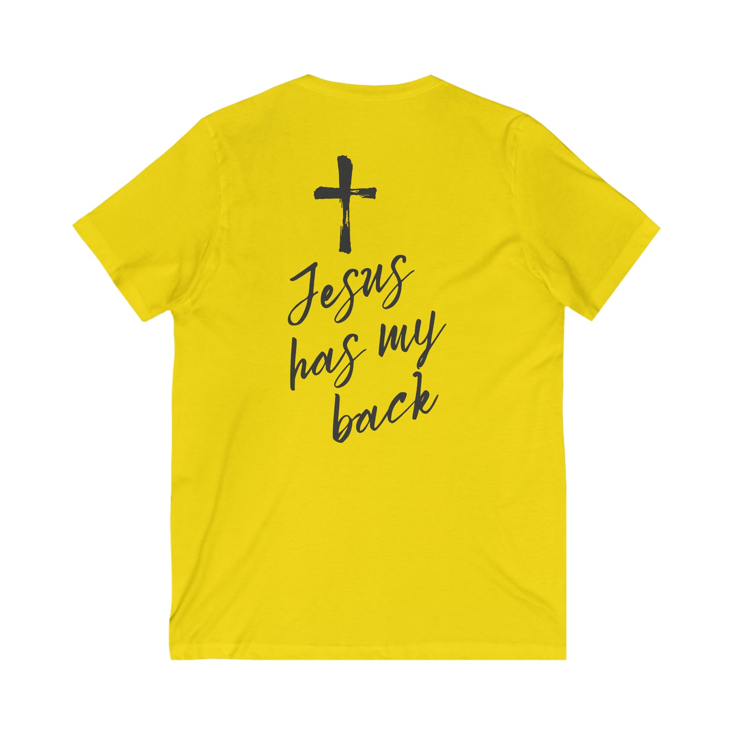 Jesus Has My Back V-Neck Tee, 2 sided