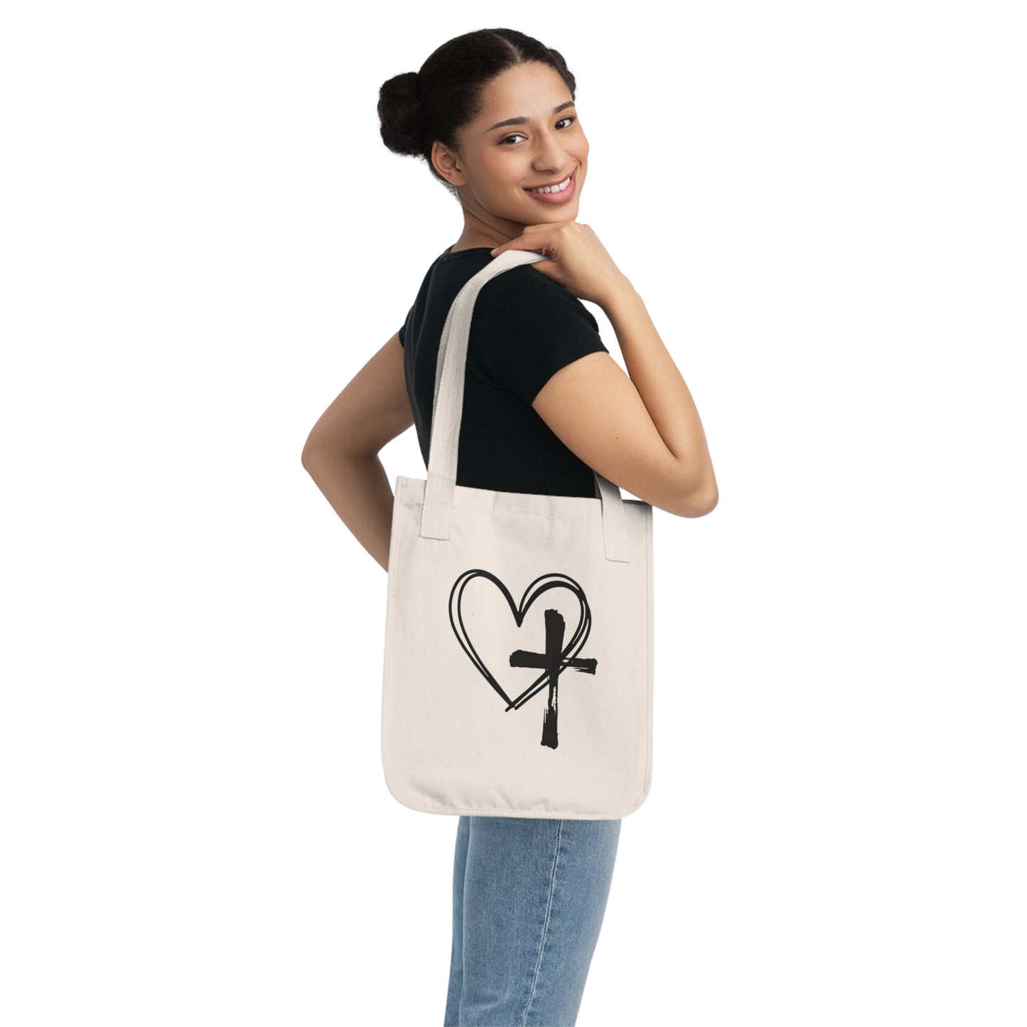 Heart & Cross Canvas Tote Bag