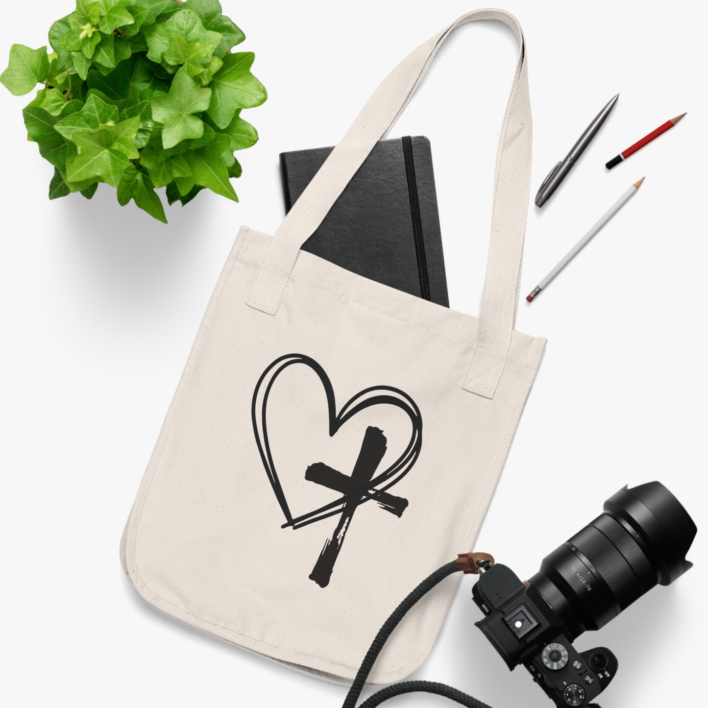 Heart & Cross Canvas Tote Bag